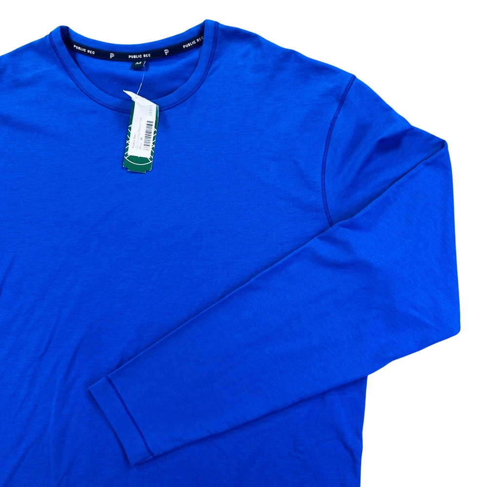 Public Rec Go To Long Sleeve Shirt Mens Medium Blue Crew Neck Pima Cotton Tencel